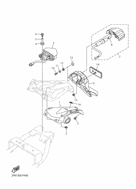 Yamaha 2PN-21685-00 Bracket, License — shown on the Taillight parts diagram