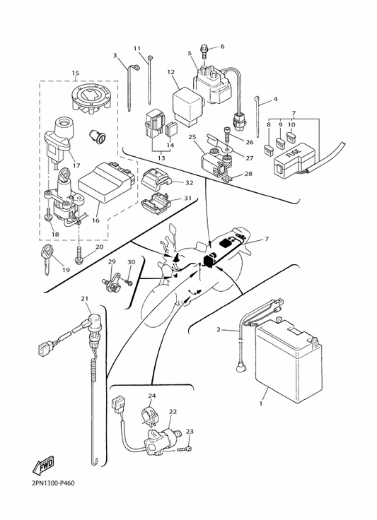 Yamaha 2PN-82590-00 Wire Harness Assy — shown on the Electrical 2 parts diagram