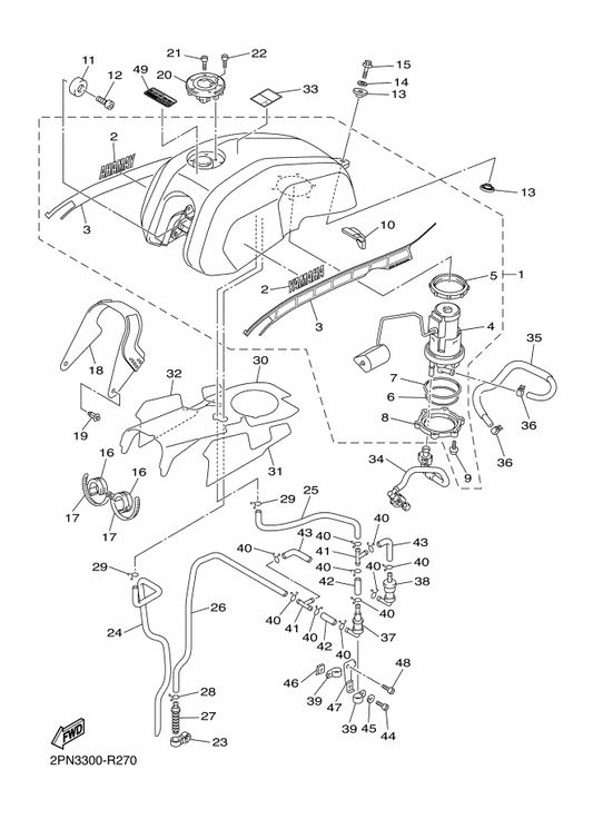 Yamaha 95027-08014 Bolt, Flange — shown on the Fuel Tank parts diagram