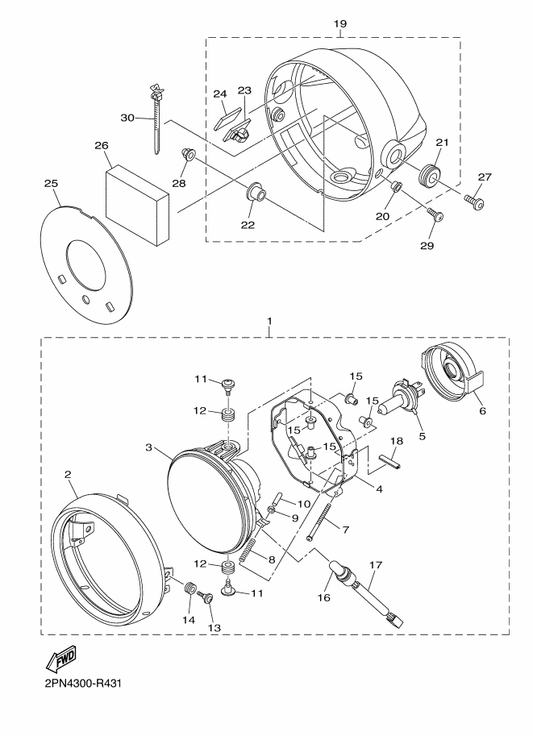 Yamaha 2PN-84330-00 Body Assy — shown on the Headlight parts diagram