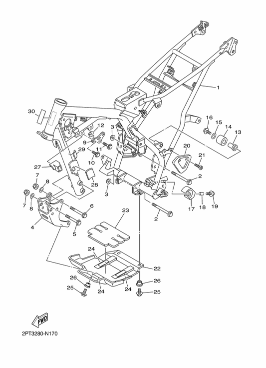 Yamaha 5RM-F2184-00 Bush — shown on the Frame parts diagram