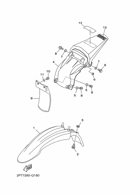 Yamaha 2PT-F153E-00 Emblem, Yamaha — shown on the Fender parts diagram