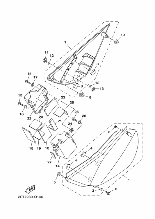 Yamaha 1B2-F1720-10 Side Cover Assy 2 — shown on the Side Cover parts diagram