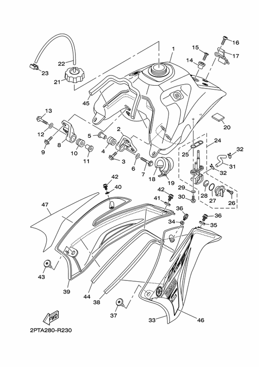 Yamaha 2PT-F137P-30 Graphic 2 — shown on the Fuel Tank parts diagram