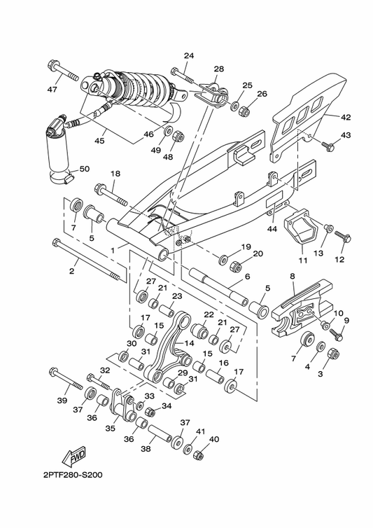 Yamaha 401-22128-01 Cover, Thrust 1 — shown on the Rear Arm & Suspension parts diagram
