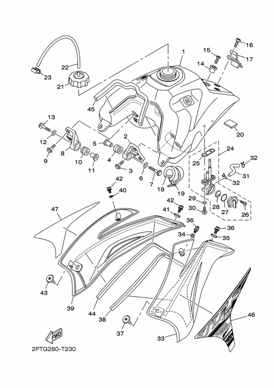 Yamaha 2PT-F137P-50 Graphic 2 — shown on the Fuel Tank parts diagram