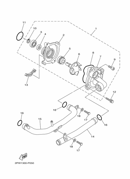 Yamaha 5VU-12421-00 . Housing, Water Pump — shown on the Water Pump parts diagram