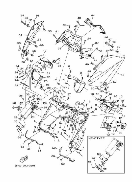 Yamaha 90269-05005 Rivet — shown on the Leg Shield parts diagram