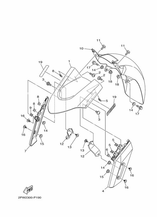 Yamaha 5VU-21578-20 Emblem — shown on the Fender parts diagram