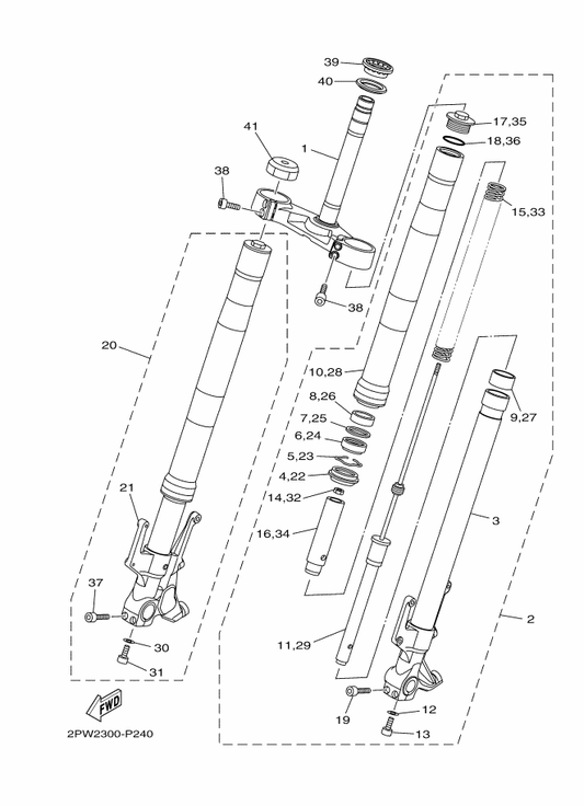 Yamaha 2PW-23102-10 Front Fork Assy (L.H) — shown on the Front Fork parts diagram