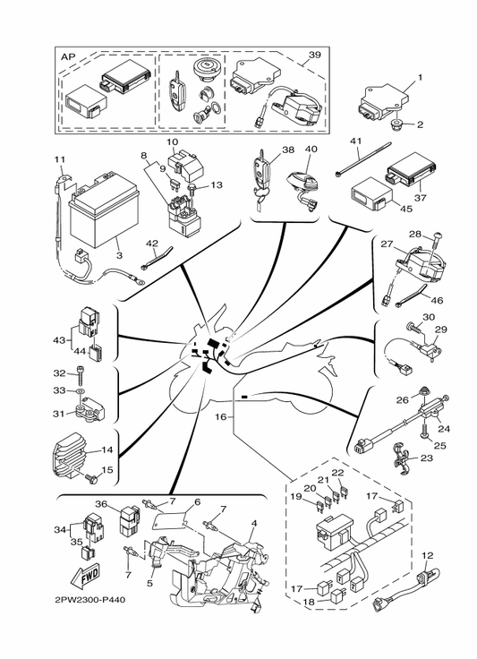 Yamaha 2PW-82590-10 Wire Harness Assy — shown on the Electrical 1 parts diagram