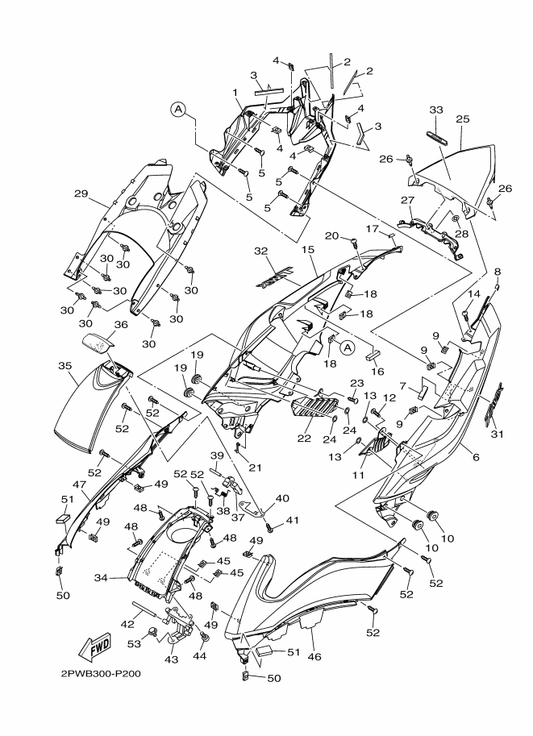 Yamaha 5GJ-2173B-50 Emblem 3D — shown on the Side Cover parts diagram