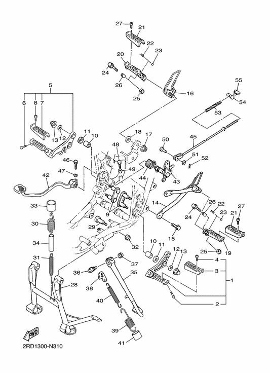 Yamaha 90109-10005 Bolt — shown on the Stand & Footrest parts diagram