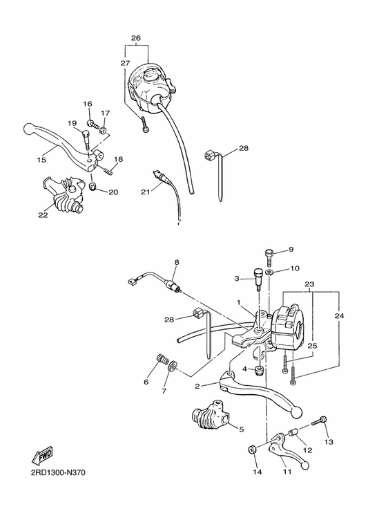 Yamaha 2RD-83975-00 Switch, Handle 2 — shown on the Handle Switch & Lever parts diagram