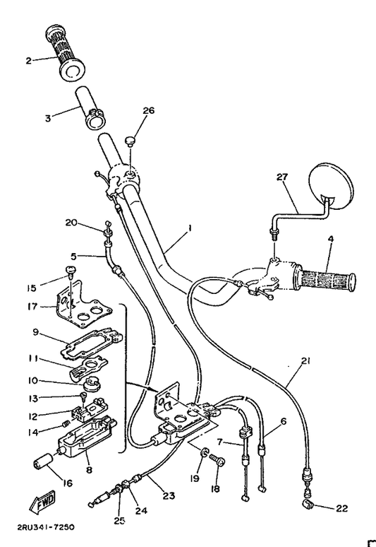 Yamaha 1Y0-26290-10 Rear View Mirror Assy (Right) — shown on the Steering Handle & Cable parts diagram