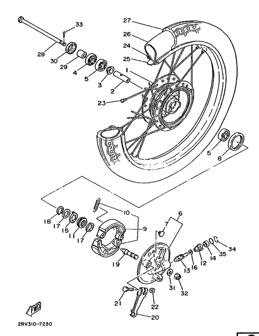 Yamaha 102-25137-00 Ring, Stop — shown on the Front Wheel parts diagram
