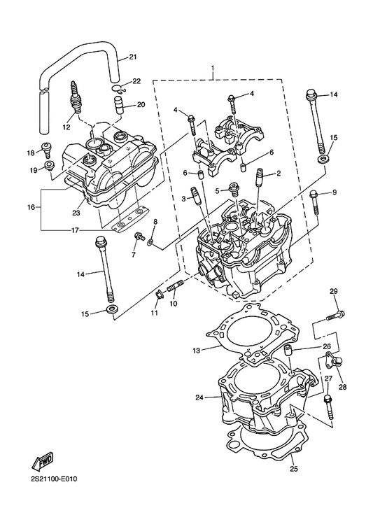 Yamaha 2S2-11166-00 Pipe, Breather 1 — shown on the Cylinder parts diagram