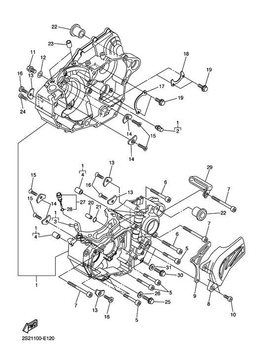 Yamaha 2S2-15155-00 . Nozzle 3 — shown on the Crankcase parts diagram