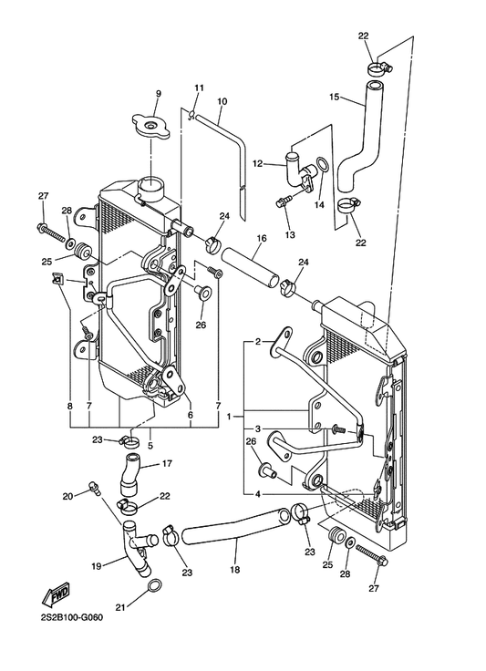 Yamaha 2S2-12579-00 Hose 4 — shown on the Radiator & Hose parts diagram