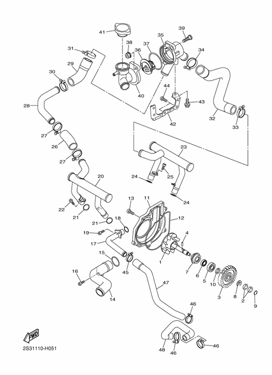 Yamaha 93306-00105 Bearing — shown on the Water Pump parts diagram