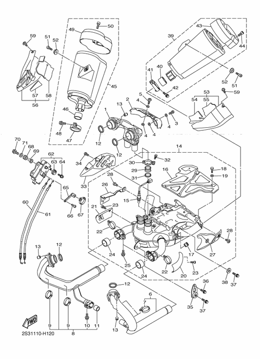 Yamaha 90201-05015 . Washer, Plate — shown on the Exhaust parts diagram