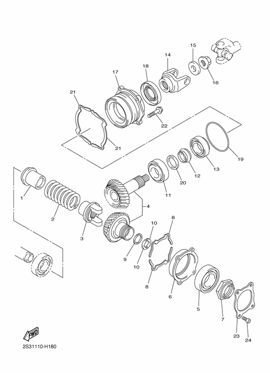 Yamaha 2S3-17527-00 Cam, Driven — shown on the Middle Drive Gear parts diagram