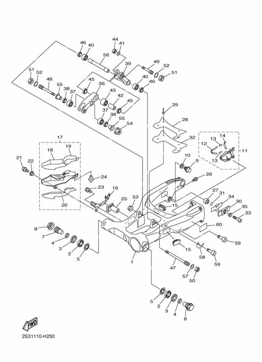 Yamaha 93315-32053 Bearing — shown on the Rear Arm parts diagram