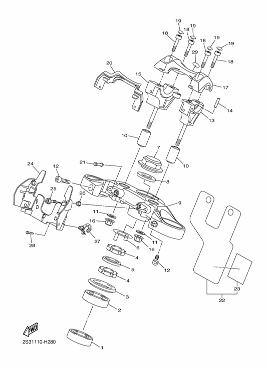 Yamaha 90202-28216 Washer, Plate — shown on the Steering parts diagram