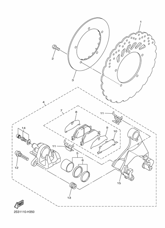 Yamaha 3P6-25914-00 . Pin, Slide — shown on the Rear Brake parts diagram