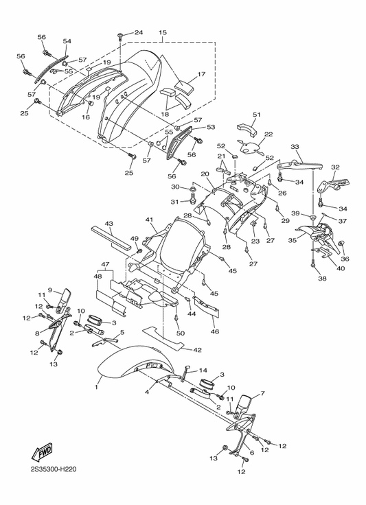 Yamaha 2S3-23361-00-P0 Arm 1 — shown on the Fender parts diagram