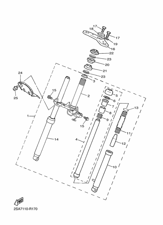 Yamaha 54V-23125-02 . . Metal, Slide 1 — shown on the Front Fork parts diagram
