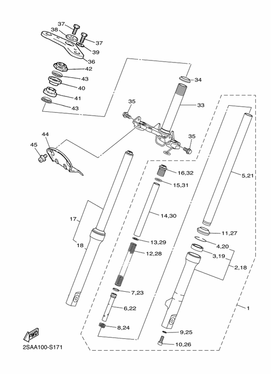Yamaha 3PT-23411-00 Race, Ball 1 — shown on the Front Fork parts diagram