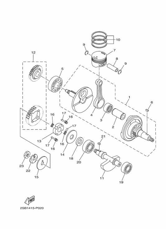 Yamaha 90282-05010 Key, Straight — shown on the Crankshaft & Piston parts diagram