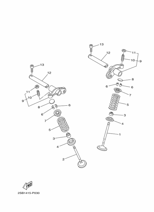Yamaha 2SB-E2150-00 Valve Rocker Arm Assy — shown on the Valve parts diagram