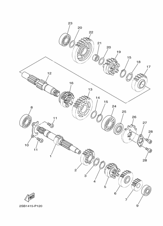 Yamaha 2SB-E7131-00 Gear, 3Rd Pinion (22T) — shown on the Transmission parts diagram
