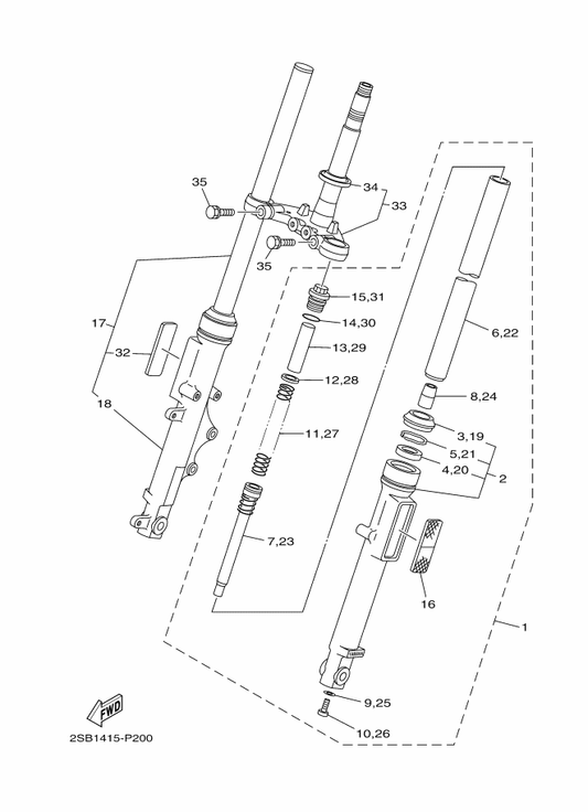 Yamaha 1ST-F3145-00 . . Oil Seal — shown on the Front Fork parts diagram