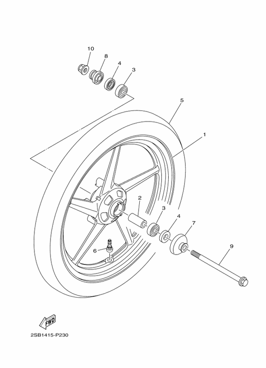 Yamaha 2MP-F511X-00 Collar — shown on the Front Wheel parts diagram