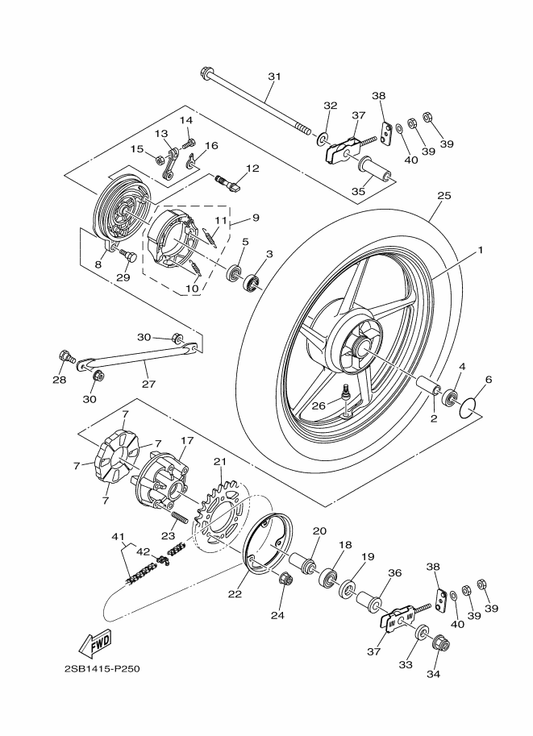 Yamaha 90109-08847 Bolt — shown on the Rear Wheel parts diagram