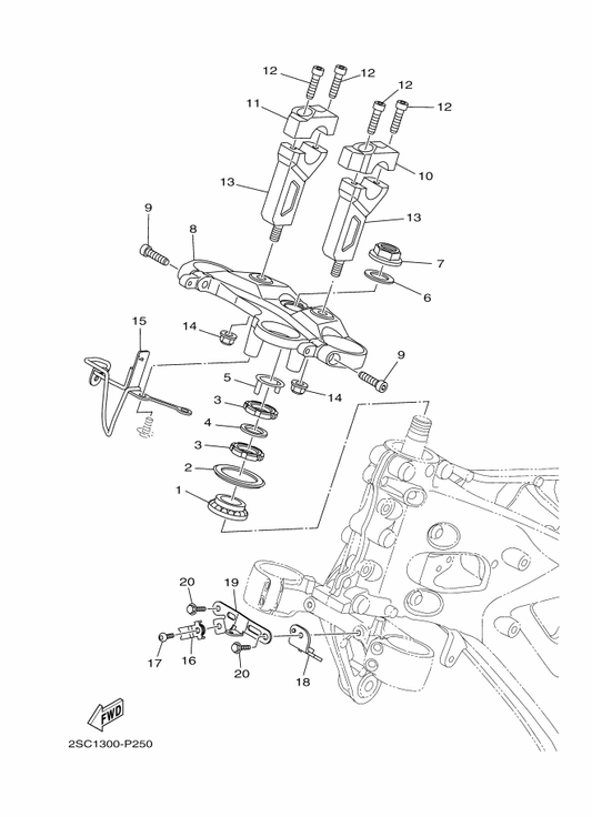 Yamaha 1RC-23435-00 Crown, Handle — shown on the Steering parts diagram