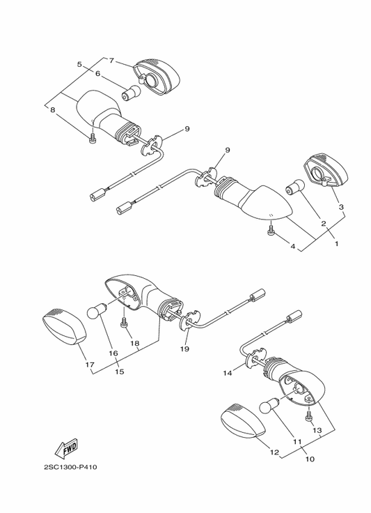 Yamaha 2PP-83330-00 Rear Flasher Light Assy 1 — shown on the Flasher Light parts diagram