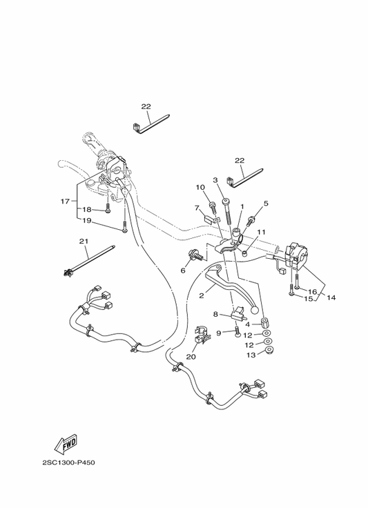 Yamaha 90170-06424 Nut — shown on the Handle Switch & Lever parts diagram
