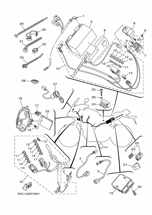 Yamaha 1RC-82309-00 Wire, Sub Lead — shown on the Electrical 1 parts diagram