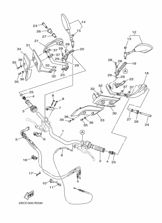 Yamaha 3XW-26282-01 Cap Grip — shown on the Steering Handle & Cable parts diagram