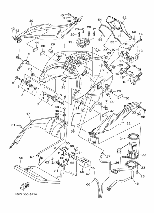 Yamaha 3D7-24339-00 . Grommet — shown on the Fuel Tank parts diagram