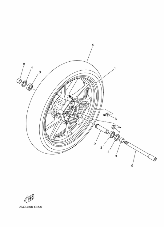 Yamaha 2PP-25117-00 Spacer, Bearing — shown on the Front Wheel parts diagram