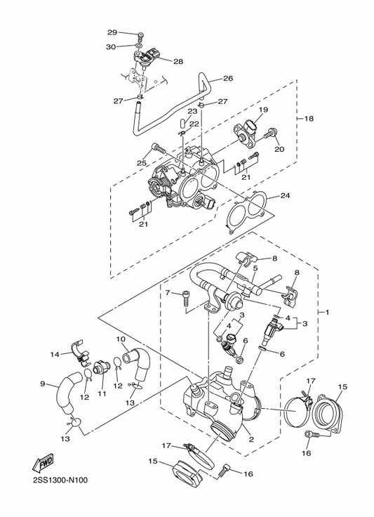 Yamaha 27D-13895-00 Hose, Air — shown on the Intake 1 parts diagram