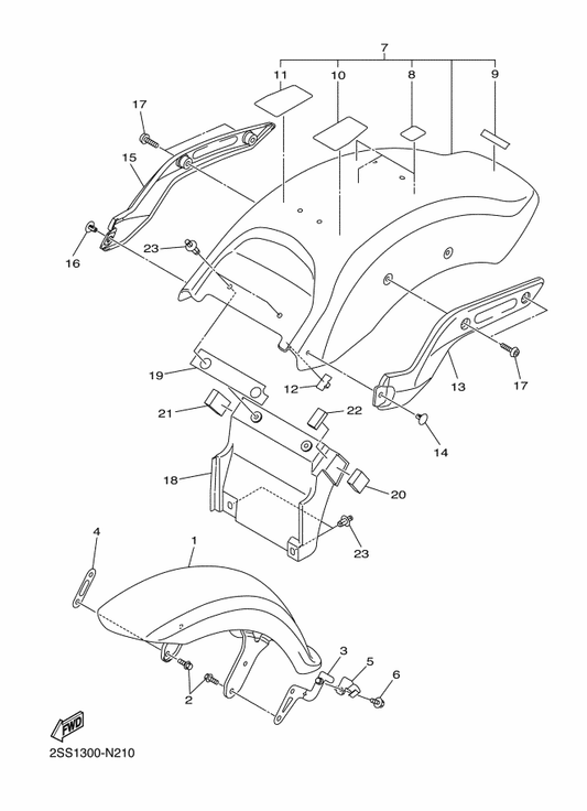 Yamaha 27D-2164F-10 Stay 1 — shown on the Fender parts diagram