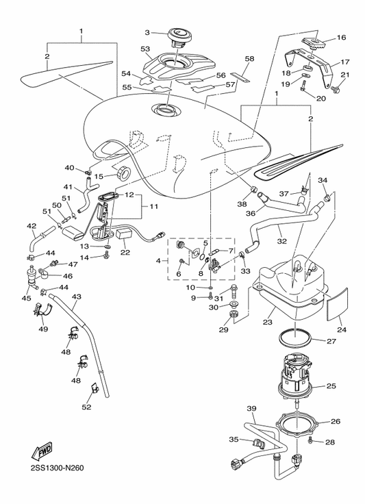 Yamaha 27D-241B1-00 Cover, Tank — shown on the Fuel Tank parts diagram