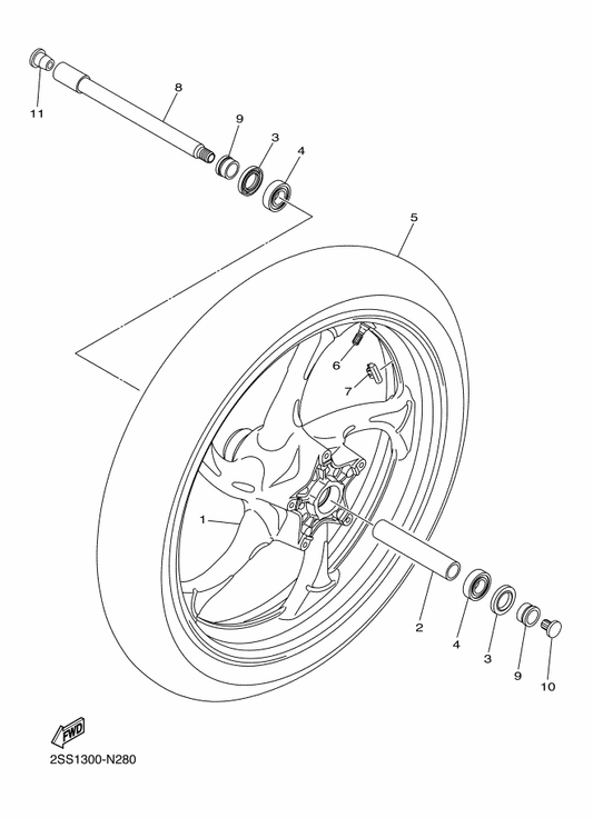 Yamaha 27D-25168-00-98 Cast Wheel, Front — shown on the Front Wheel parts diagram