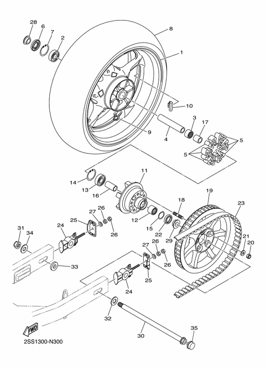 Yamaha 27D-25376-00 Collar, Wheel — shown on the Rear Wheel parts diagram